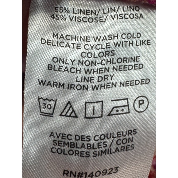 Ann Taylor LOFT Sz Lg Linen Blend Pants Multicolor Pink Cropped Wide Leg Pull On - Picture 14 of 14